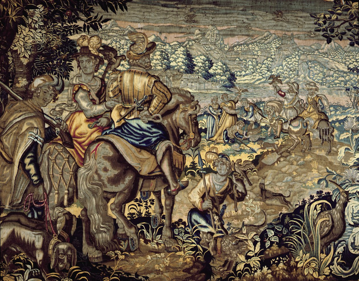 Şahinle avlanma sahnesini betimleyen goblen (nakış) by Flemish School