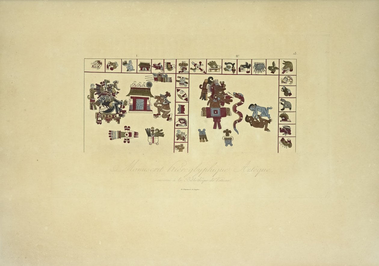 Vatikan Kütüphanesinde Korunan Aztek Hiyeroglif El Yazması, Cordilleraların Görünümlerinden ve Amerika Yerli Halklarının Anıtlarından örnek Alexander von Humboldt ve Aime Bonpland, 1813 by French School
