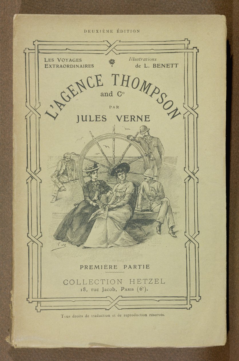 Jules Verne (1828-1905) tarafından kaleme alınan Thompson Seyahat Acentası Kitap Kapağı by French School