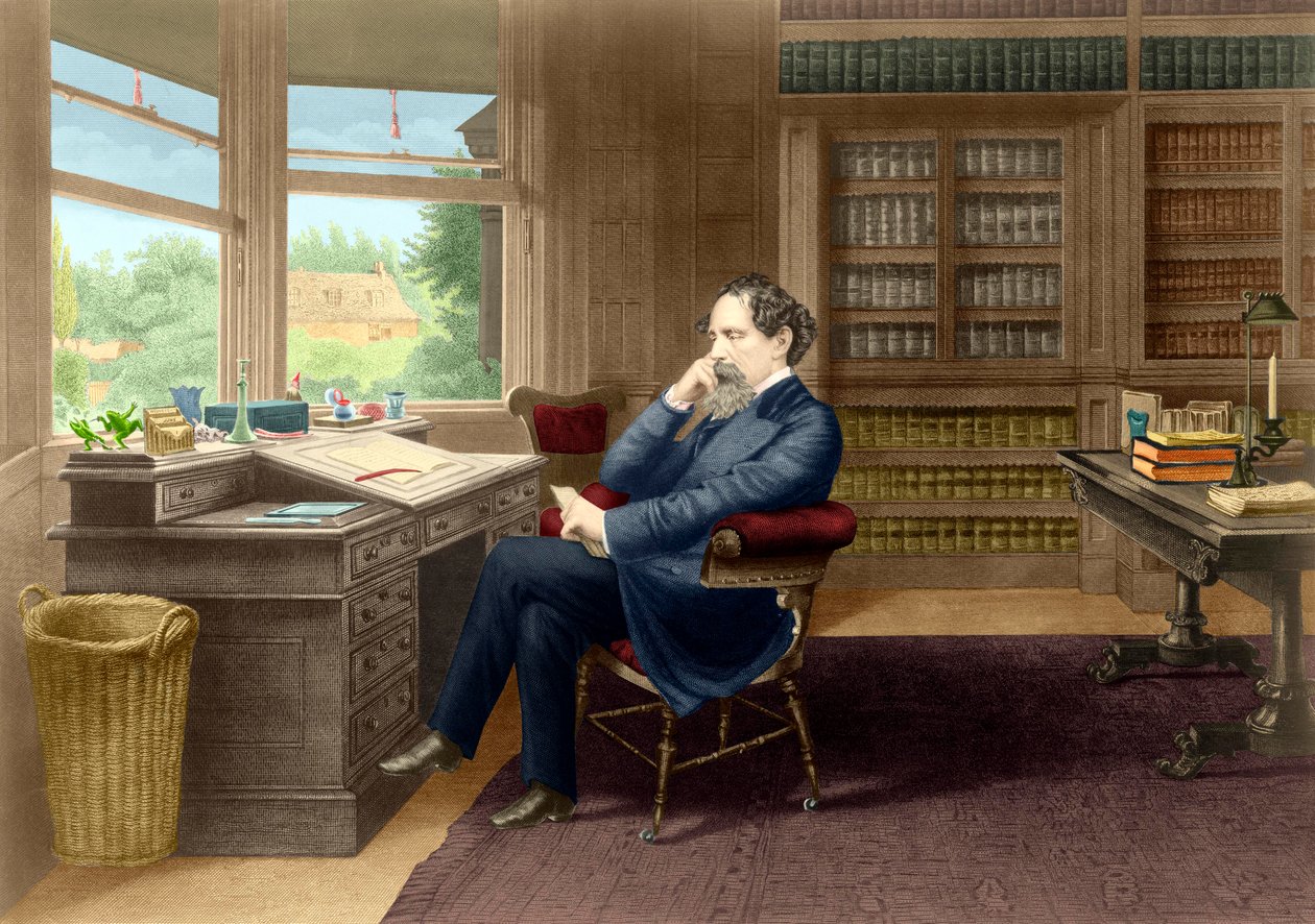 Charles Dickens, Gadshill'deki çalışma odasında, 1865-70 by French School