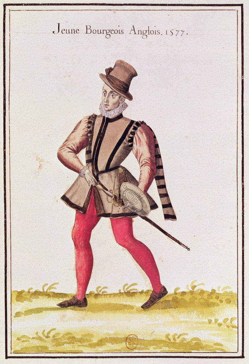 Kuzey ülkelerinin kostümleri - genç bir İngiliz vatandaşı, 1577 (renkli gravür) by French School