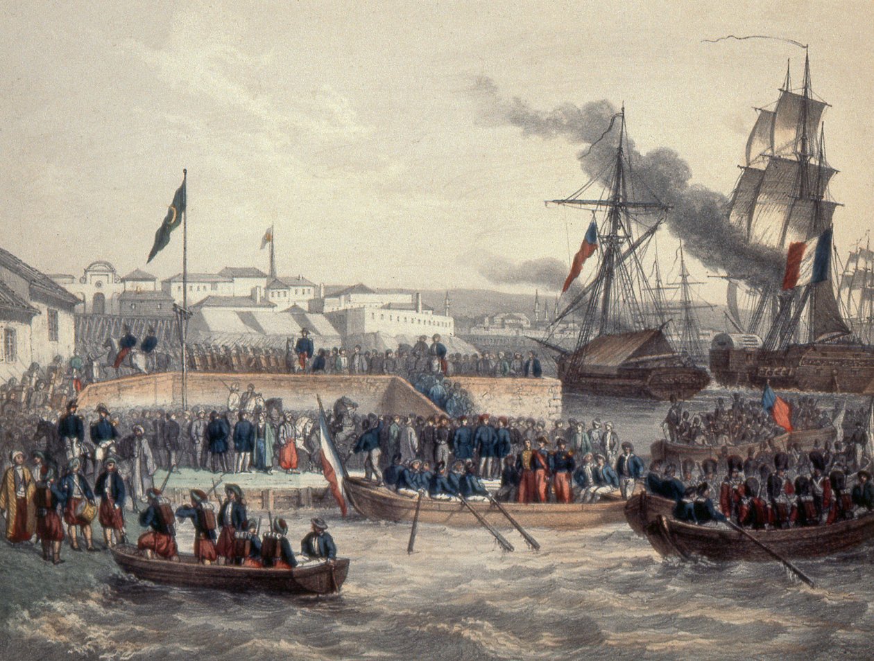 English and French troops disembarking on the orders of Marshall St Arnaud, 1854  by French School