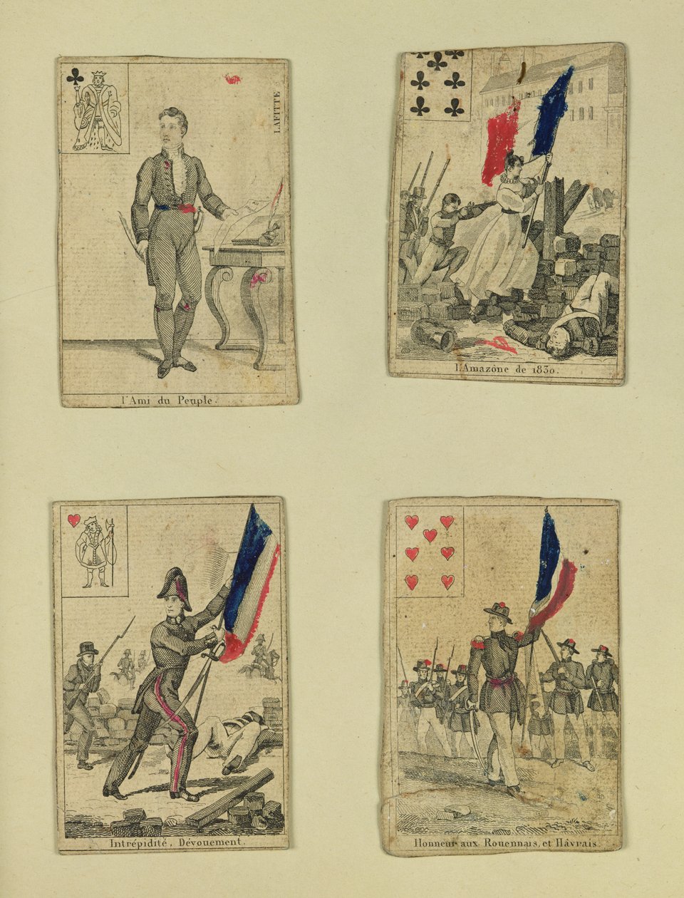 Temmuz 1830, 1831 kahramanlarını anan dört oyun kartı by French School