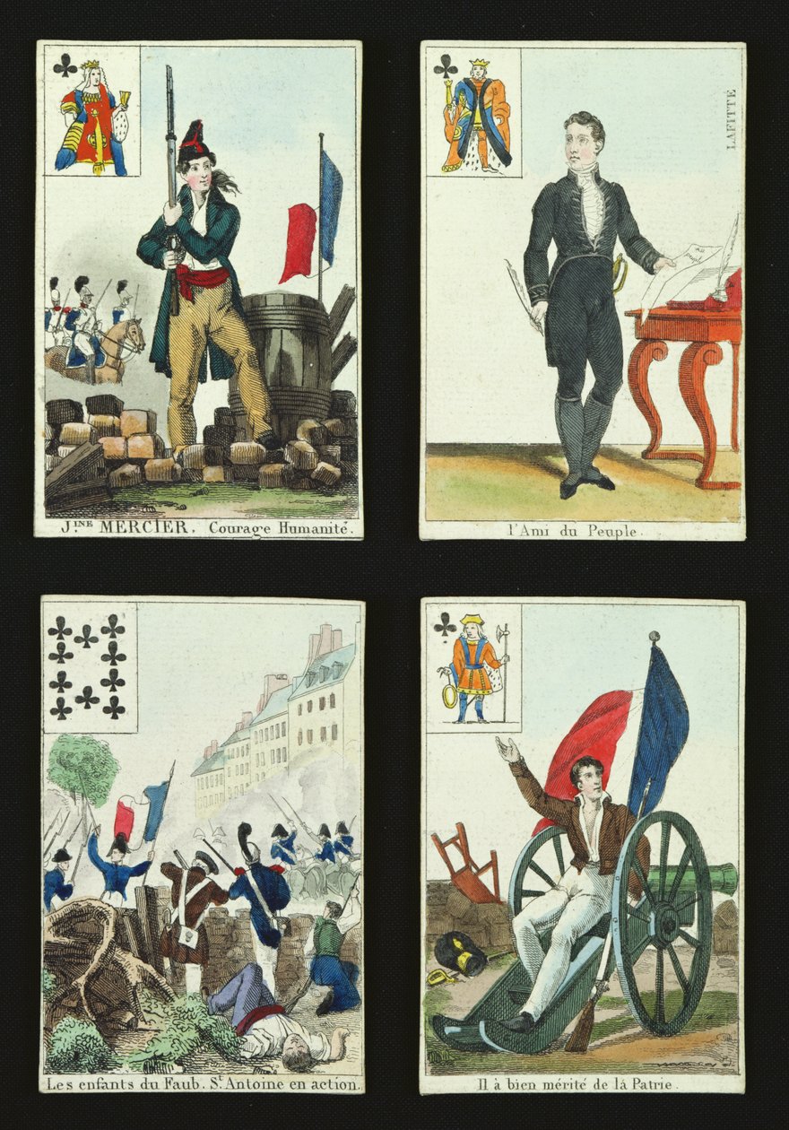 Temmuz 1830, 1831 kahramanlarını anan dört oyun kartı by French School