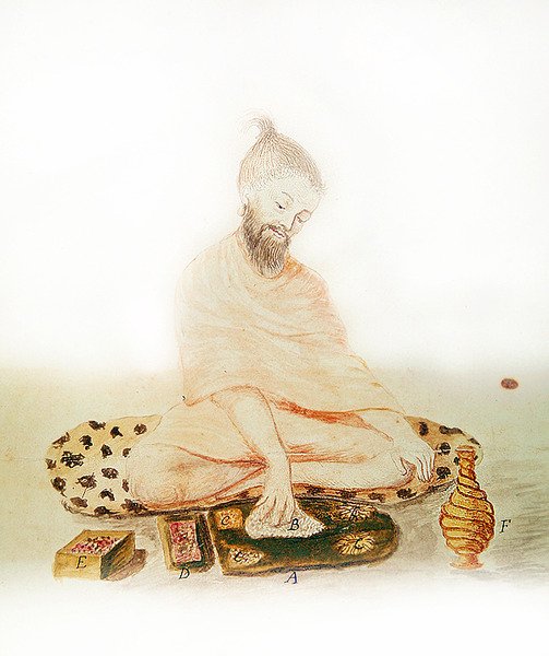 Hintli Misyoner Yeme, 1688 (renkli gravür) by French School