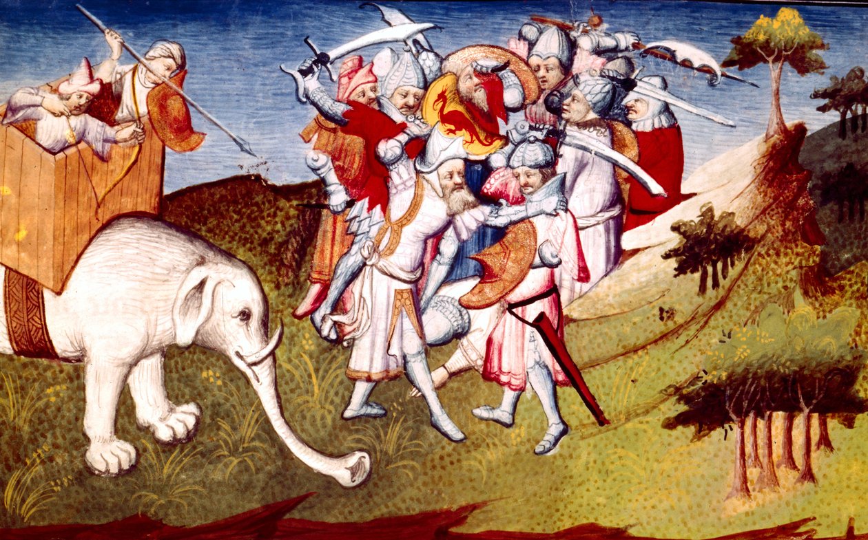 Bayan Fr 2810 f.33, Marco Polo, Cengiz Han ve amcası Nouern arasındaki savaşta, Livre des Merveilles du Monde
