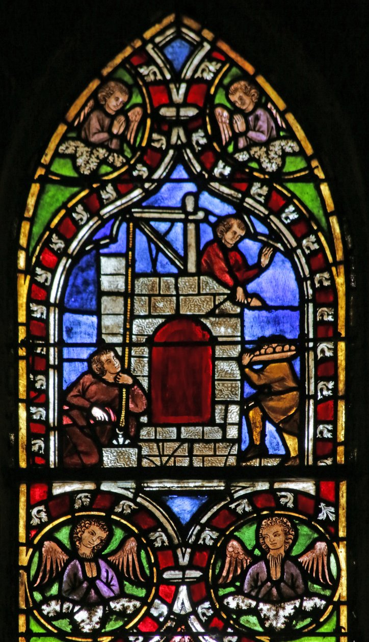 Babil kulesinin inşasını gösteren pencere, c.1325 by French School