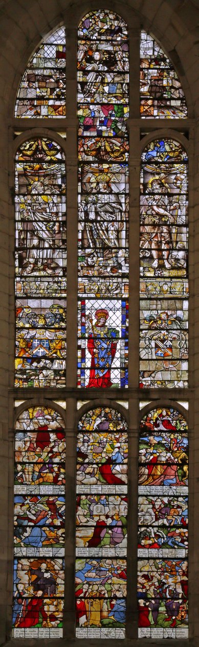 Ortada Saint Louis (1505), Vahiy (1611) ve diğer figürleri (1654), 16.-17. yüzyıl gösteren pencere by French School