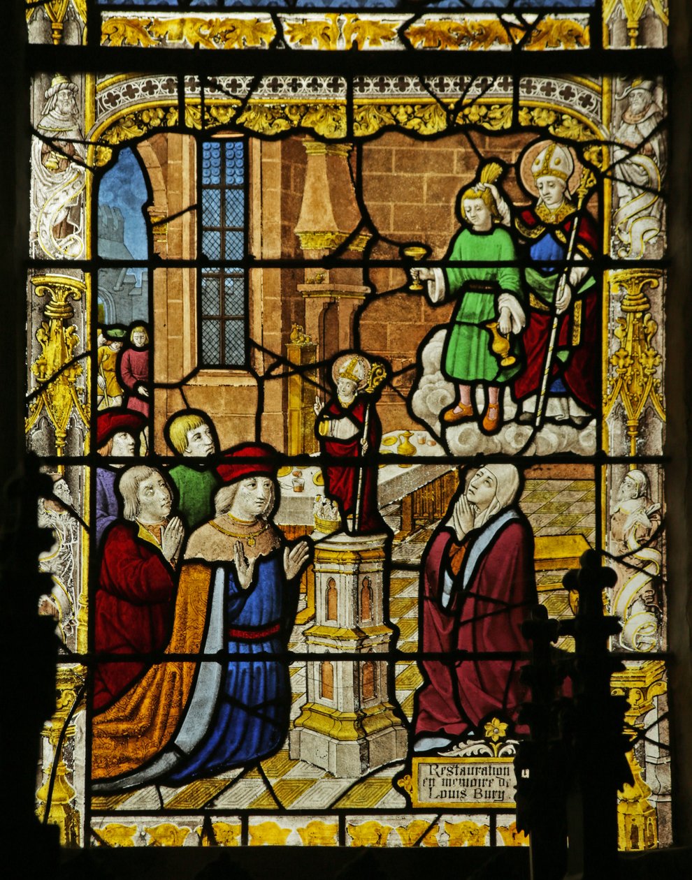 Altın kupalı çocuğu ve Aziz Nikolaos heykelini gösteren pencere, c.1495 by French School
