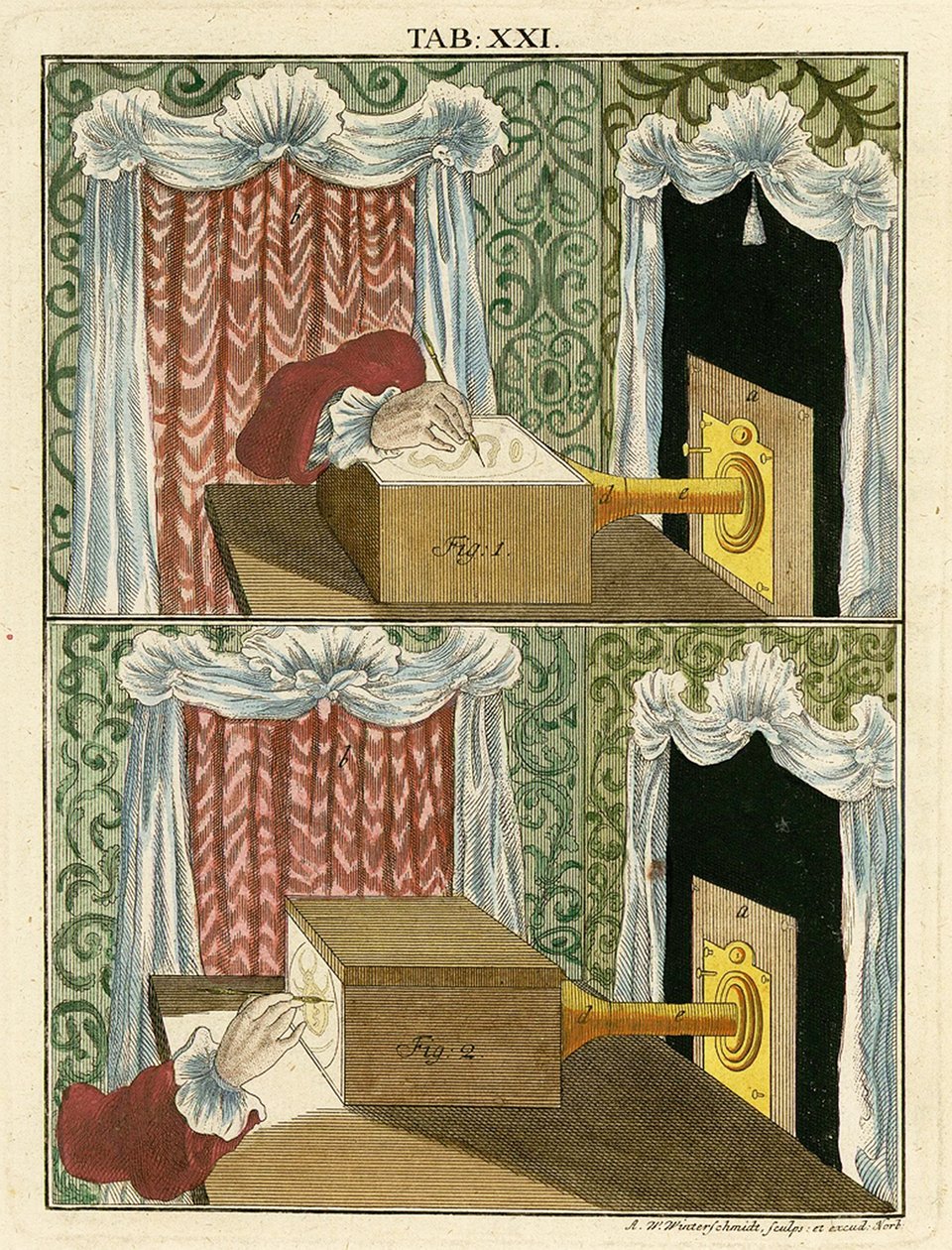 Optik Mikroskop kullanarak büyütülmüş bir görüntü çizme, 1768 by German School