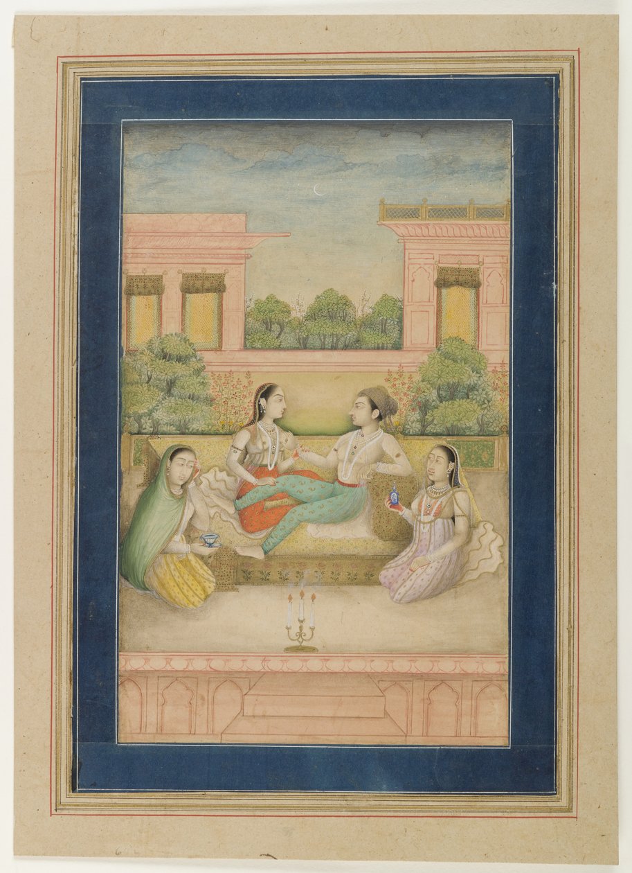 Terasta Bir Prens ve Eşi, c.1800 (kağıt üzerinde opak wc) by Indian School
