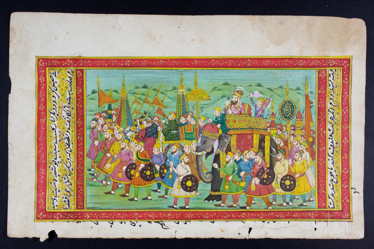 Bir filin sırtında, bir filin ya da fil sürücüsünün eşlik ettiği bir vapurda ileri gelen bir yolculuk, Rajasthani minyatür tablosu (kağıt üzerinde wc) by Indian School