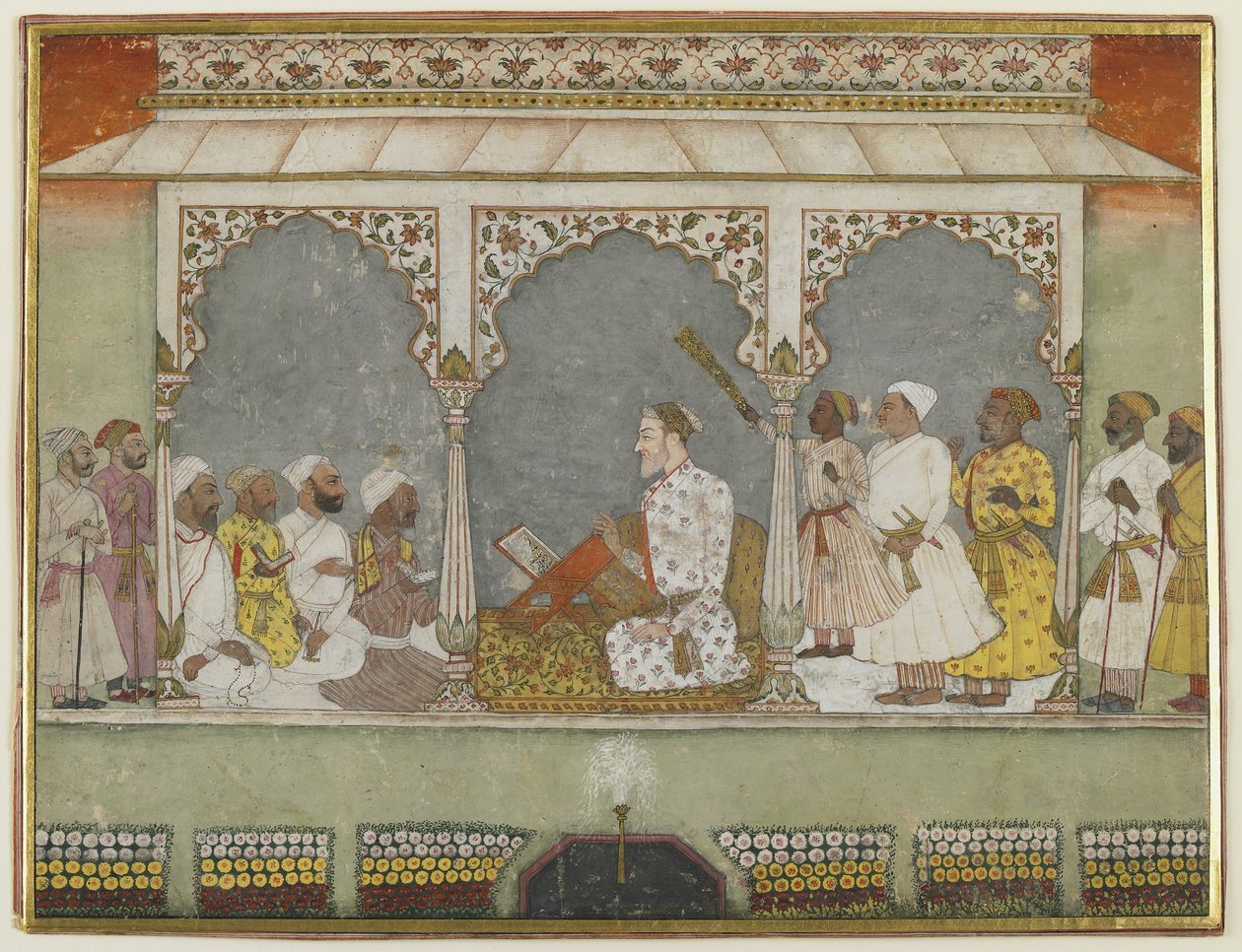 Mahkemede Kuran okuması, resimli Albüm folyosu, 18. yüzyıl ortası (kağıt üzerine opak sulu boya) by Indian School