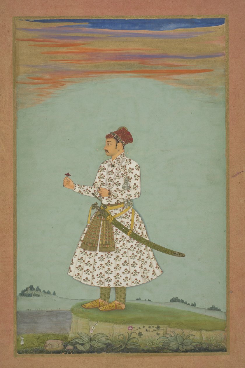 Amberli Maharaja Rama Singh (I), c. 1660 (albüm yaprağına monte edilmiş kağıt üzerine guaj ve altın) by Indian School