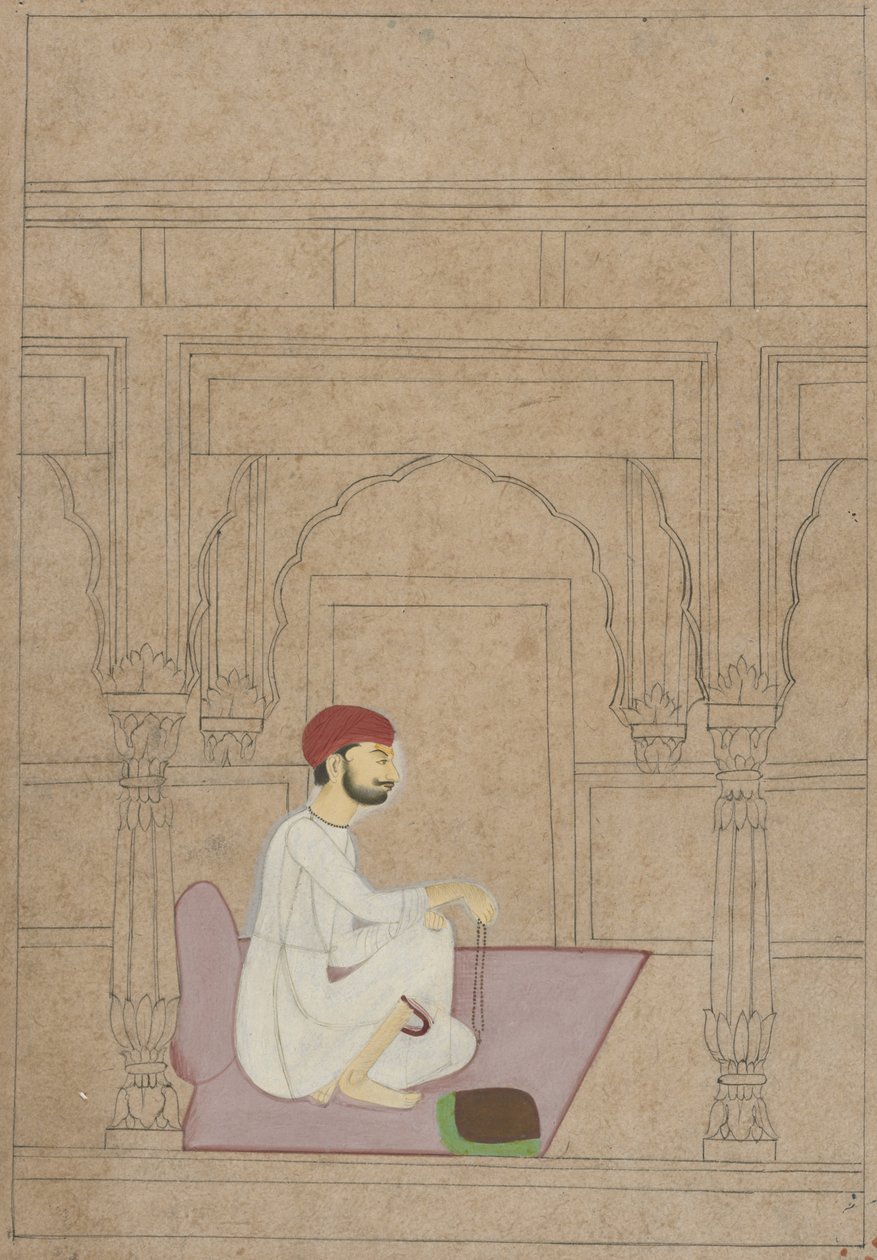 Meditasyon Yapan Ascetic, c.1730 (devetüyü kağıda guaj ve mürekkep) by Indian School