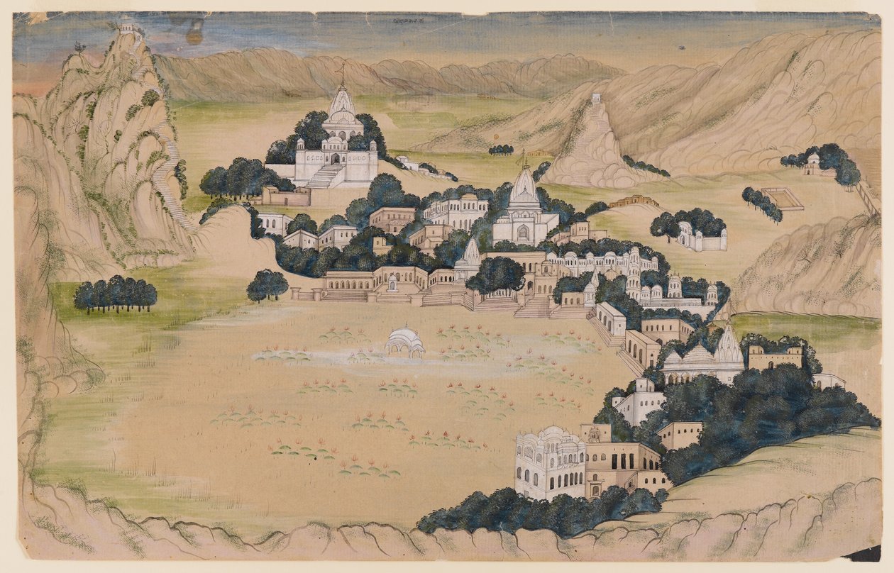 Pushkar Gölü, c.1840-60 (kağıt üzerinde wc ve yıkama) by Indian School