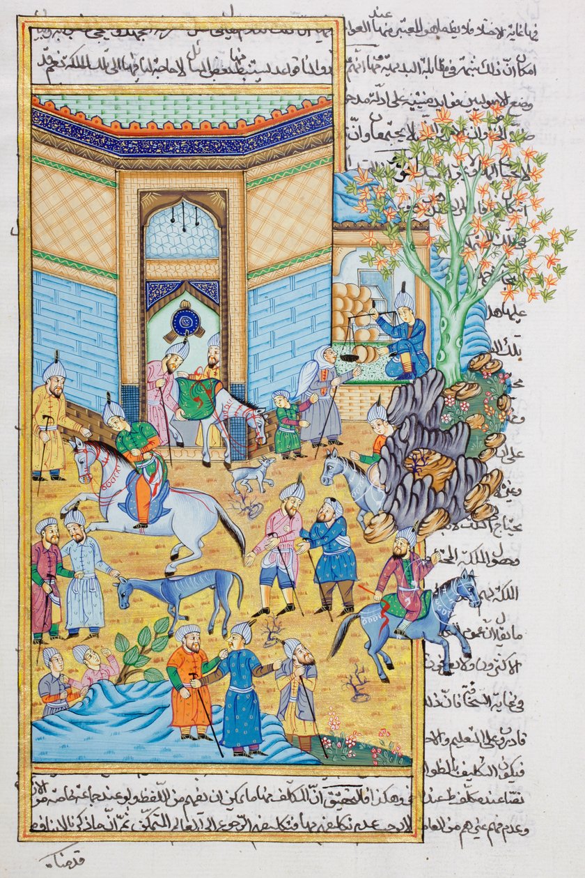 Kararlı sahne, Rajasthani minyatür tablosu (kağıt üzerinde wc) by Indian School