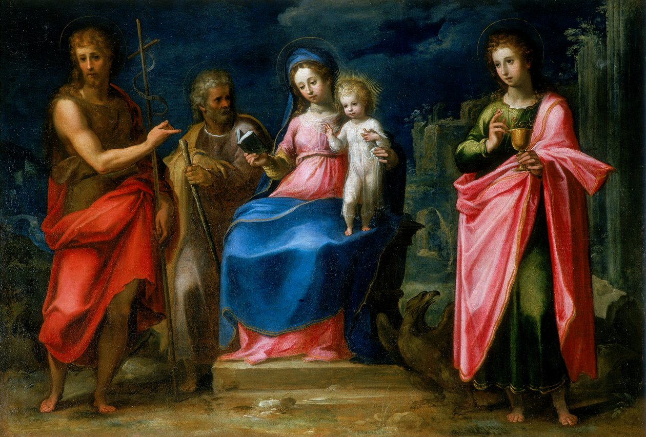 Aziz Joseph, Vaftizci Yahya ve Evangelist Aziz Yahya ile Madonna ve Çocuk by Italian School