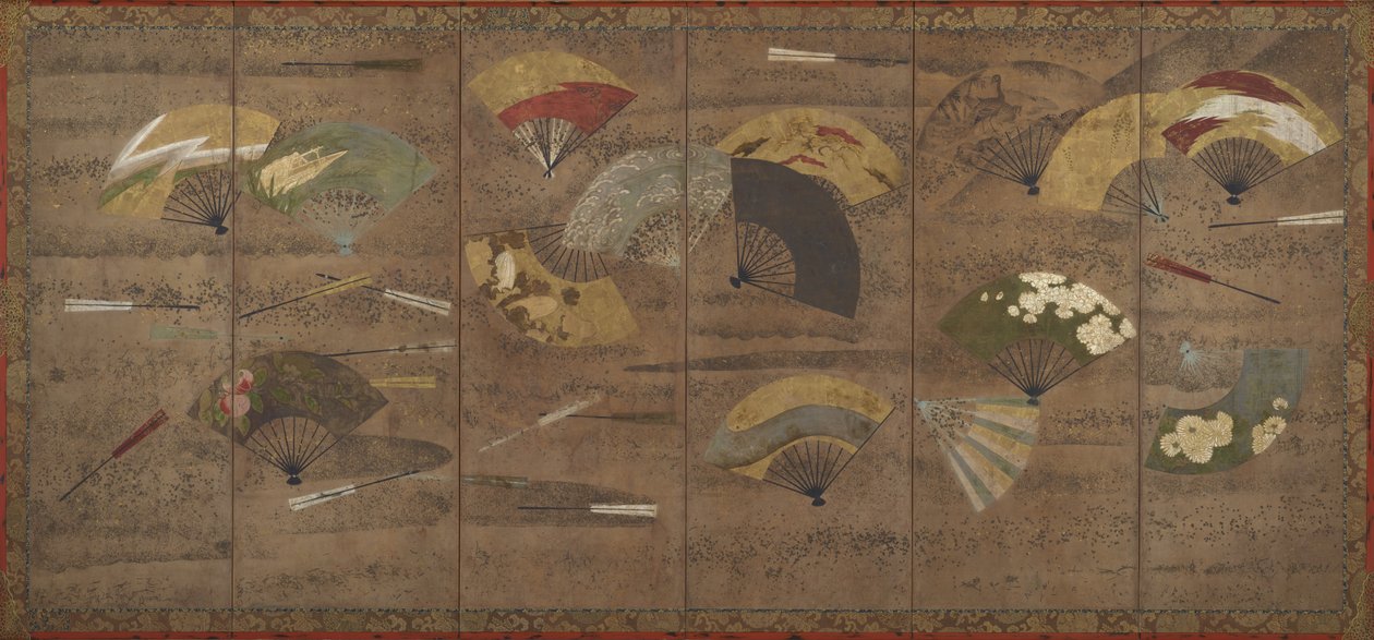 Dekore Edilmiş Fanlar, Ekranlar (altı panel), 17. yüzyılın başları (kağıt üzerinde renkli, mürekkep ve altın) by Japanese School