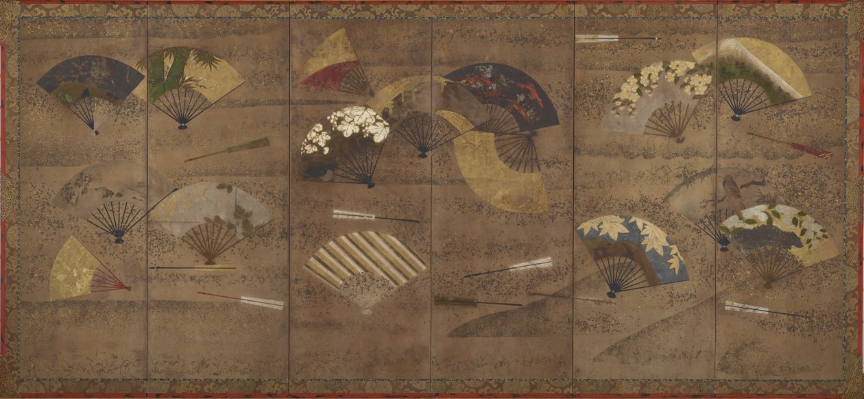 Dekore Edilmiş Fanlar, Ekranlar (altı panel), 17. yüzyılın başları (kağıt üzerinde renkli, mürekkep ve altın) by Japanese School