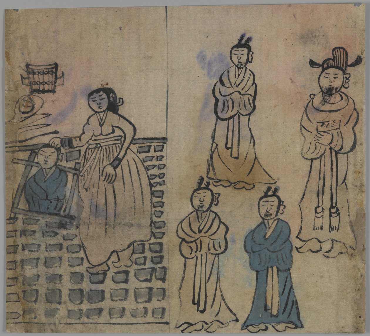 Tür Sahnesi, 1/4, 19. yüzyıl (kağıt üzerinde mürekkep wc) by Korean School