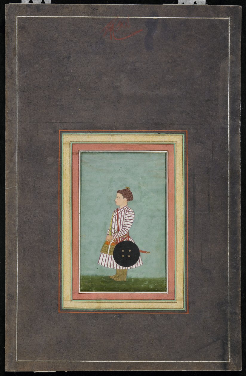 Genç prens, Resimli Albüm folyosu, c.1650-1660 (kağıt üzerinde opak suluboya ve altın rengi) by Mughal School