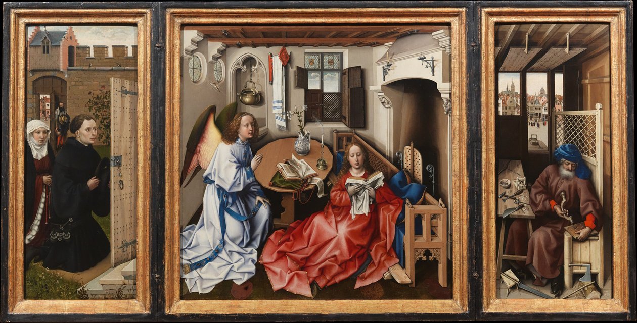 Müjde Üçlü Parçası (Merode Altarpiece), c.1427-32 (meşe üzerine yağlı boya) by 13758 1444 Master of Flemalle