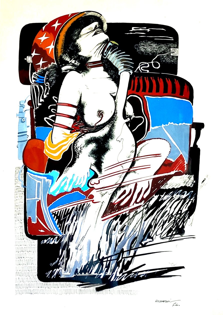 GC Riccardi, Leda ve Kuğu, 1974, Tinte auf Papier, 50x70, İtalya. by Gian Carlo Riccardi
