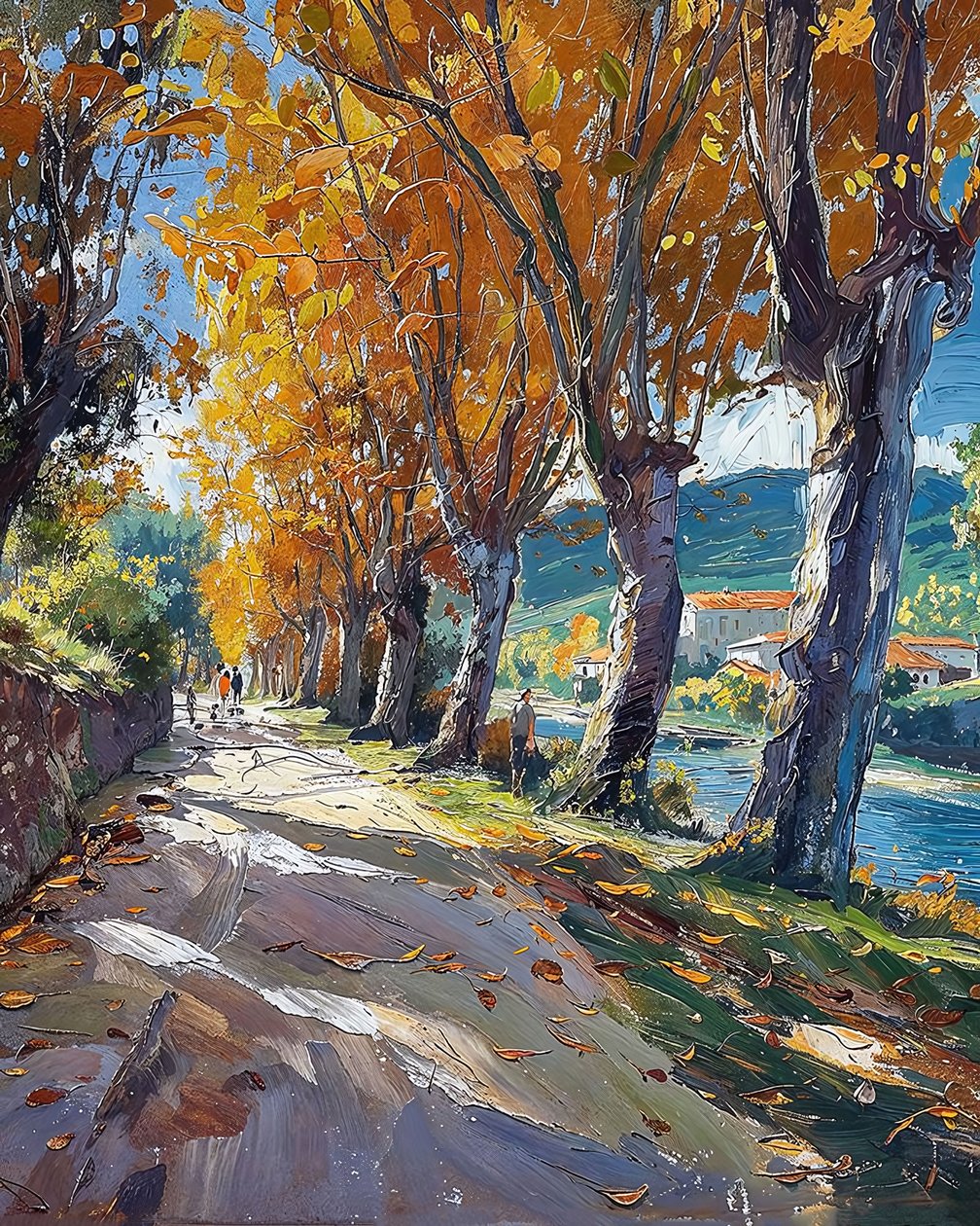 Ormanın içinden geçen kır yürüyüş yolu, izlenimci manzara by F. Abderrahim