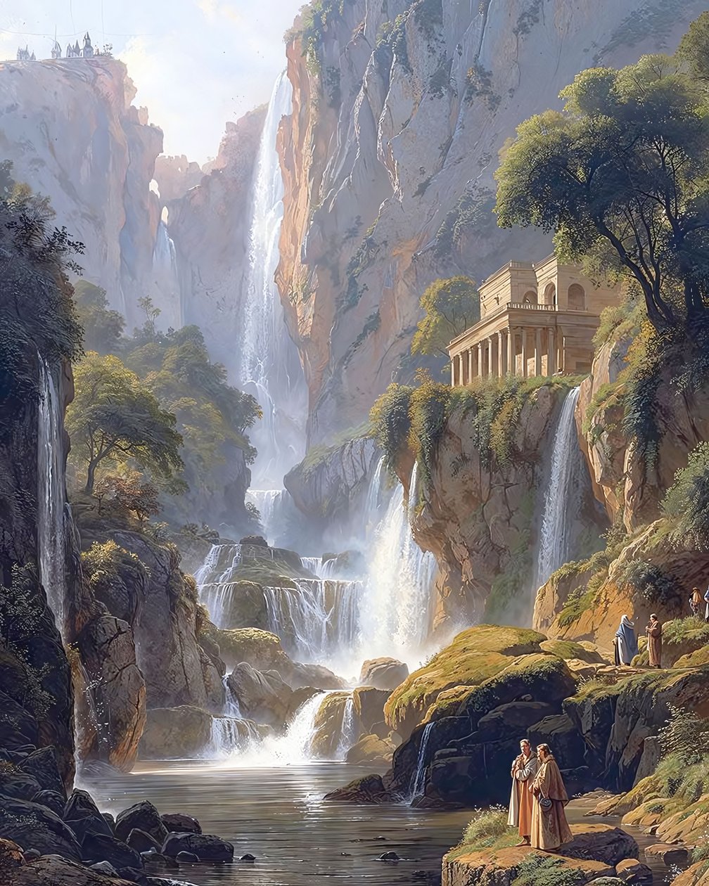 Şelale ile Güzel Manzara, Duvar Dekorasyonu için Kanvas Deniz Manzaraları by F. Abderrahim