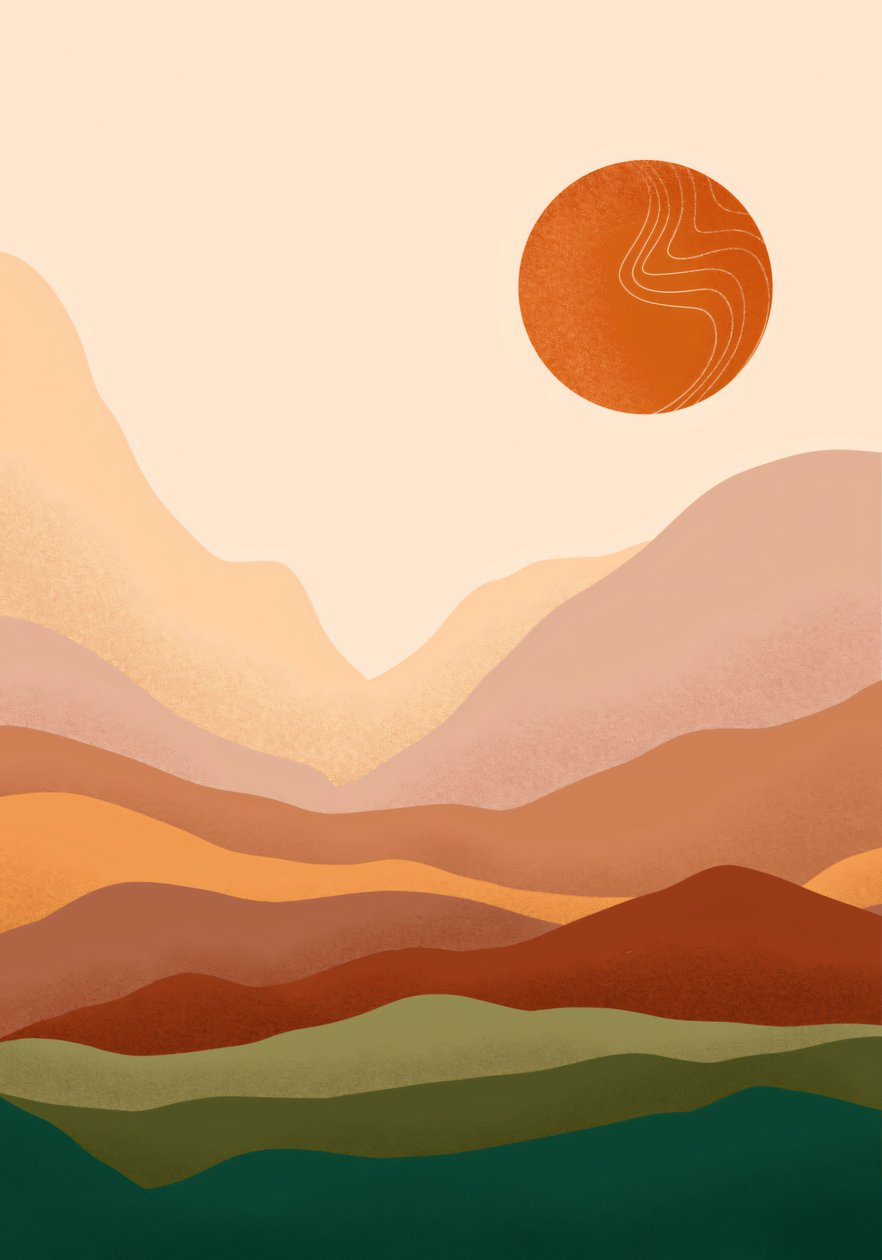 Bohemian Sunrise  Mountain minimalist Poster, talep üzerine online kanvas baskı by F. Abderrahim