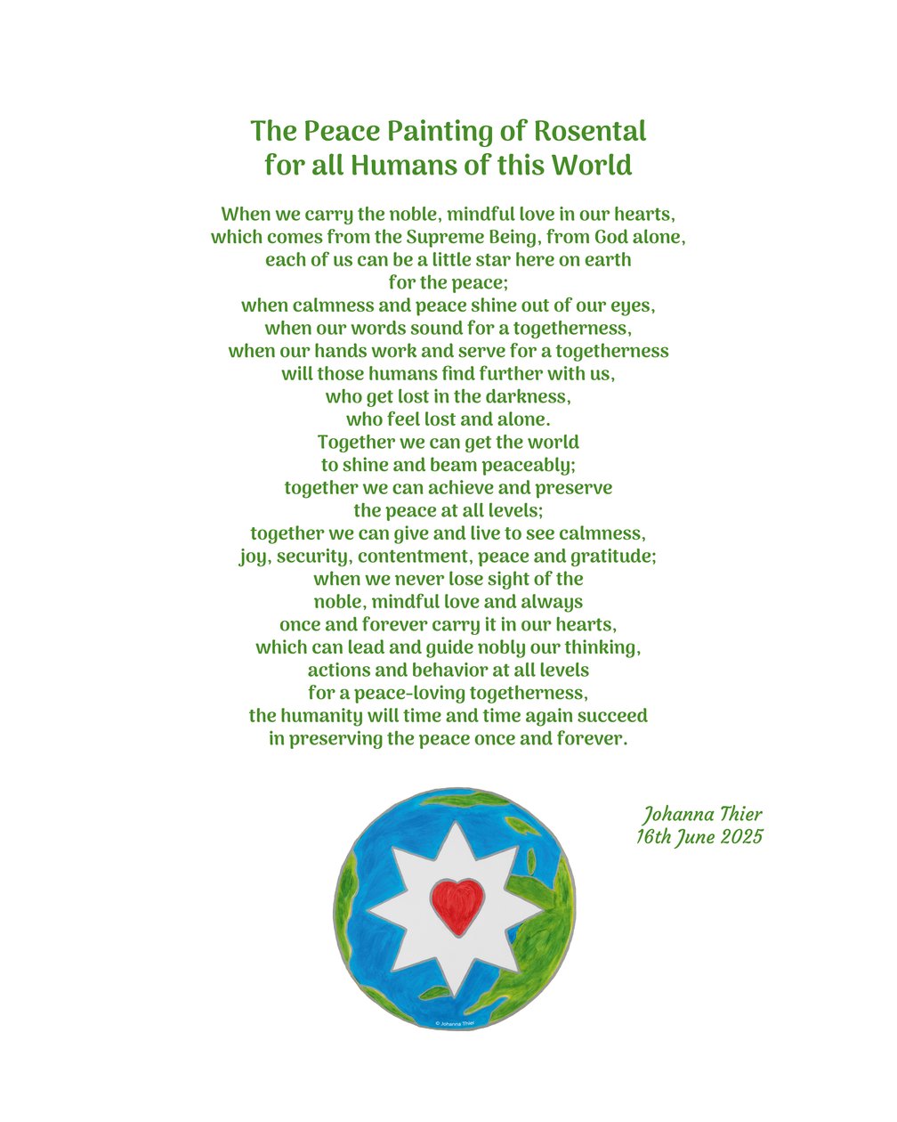 The Peace Painting of Rosental for all Humans of this World by Johanna Thier