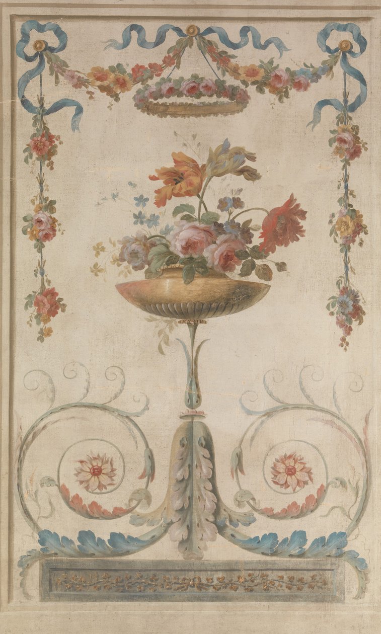 Yaprak Parşömenleri Üzerinde Duran Çiçek Vazosu, 1770-90. by 18th century . French Painter