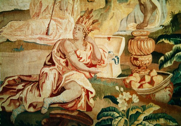 Amerika, dünyanın dört bir köşesindeki bir duvar halısından, ön planda bir figürün detayı (184003 detayı) by A. Baertams