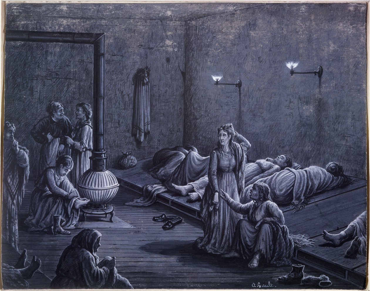 Yoksul Kadınlar İçin Bir Gece Sığınağının İçi, 1850-60 by A. Gault