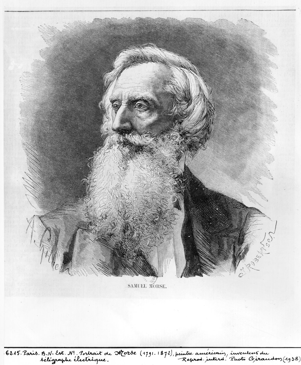 ಸ್ಯಾಮ್ಯುಯೆಲ್ ಮೋರ್ಸ್ (1791-1872) ರ ಭಾವಚಿತ್ರವನ್ನು ಸಿ. ರಾಬರ್ಟ್‌ಸನ್ (ಕ್ಸೈಲೋಗ್ರಾಫ್) ಕೆತ್ತಲಾಗಿದೆ (bw ಫೋಟೋ) ಟರ್ಕ್ by A. Gilbers