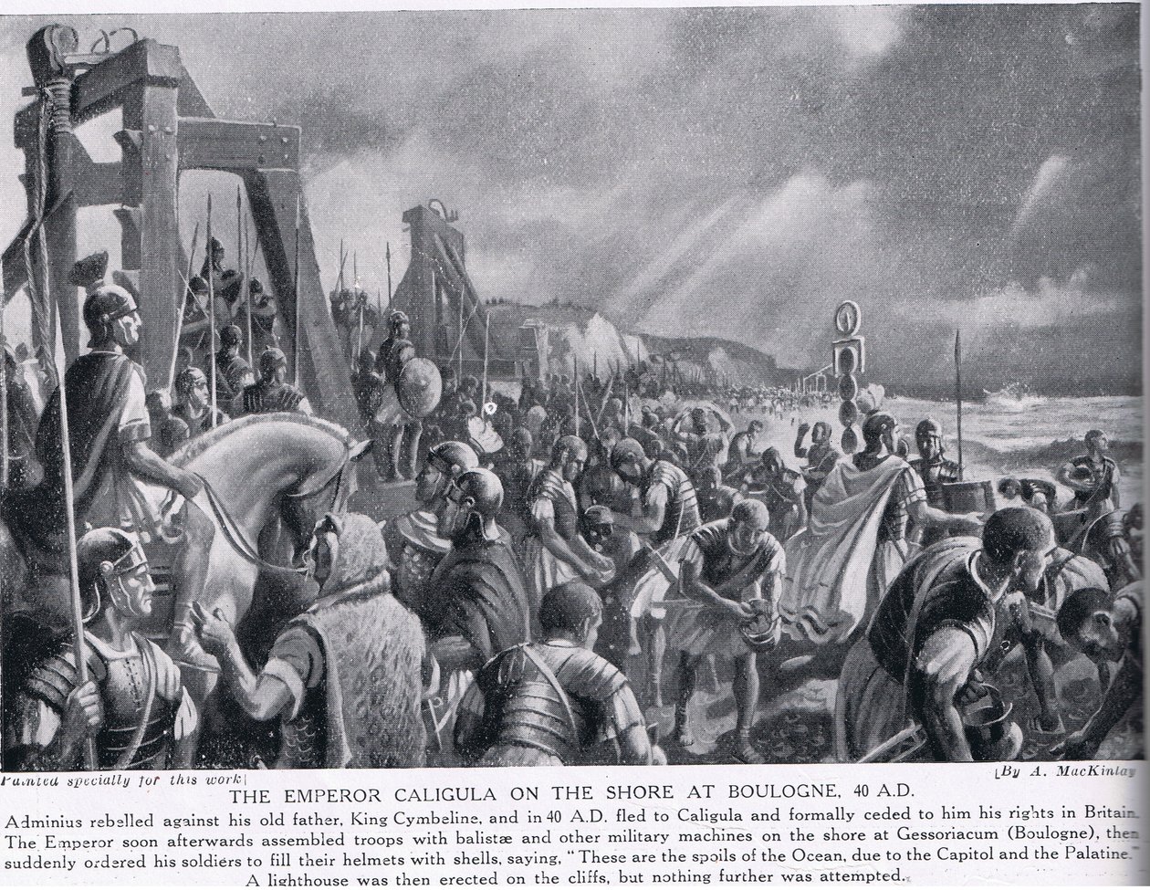 Boulogne kıyısındaki İmparator Caligula, Hutchinsons Uluslar Tarihinden bir örnek, c.1910 by A. MacKinlay