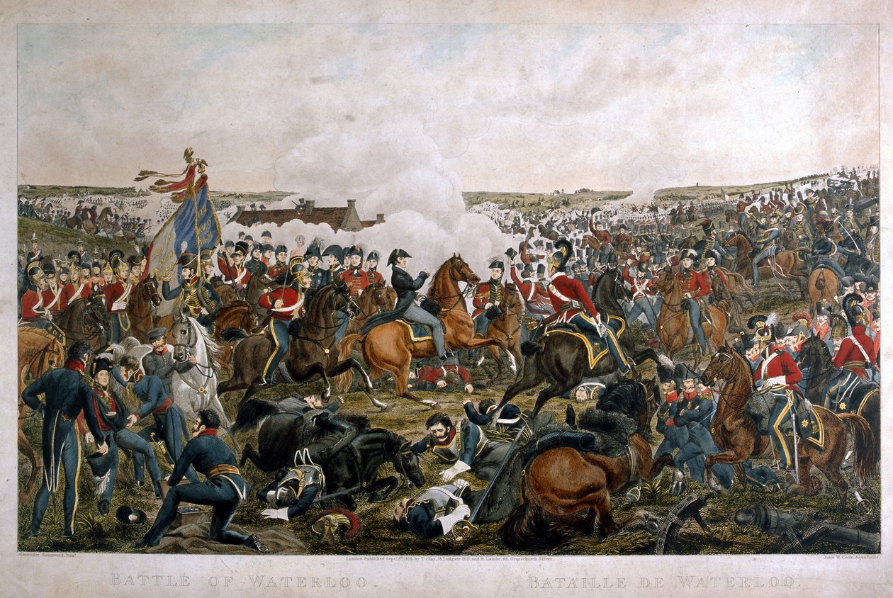 Waterloo Savaşı, 1815, J.A. Cook, 1816 (renkli aquatint) by A. Sauerweld