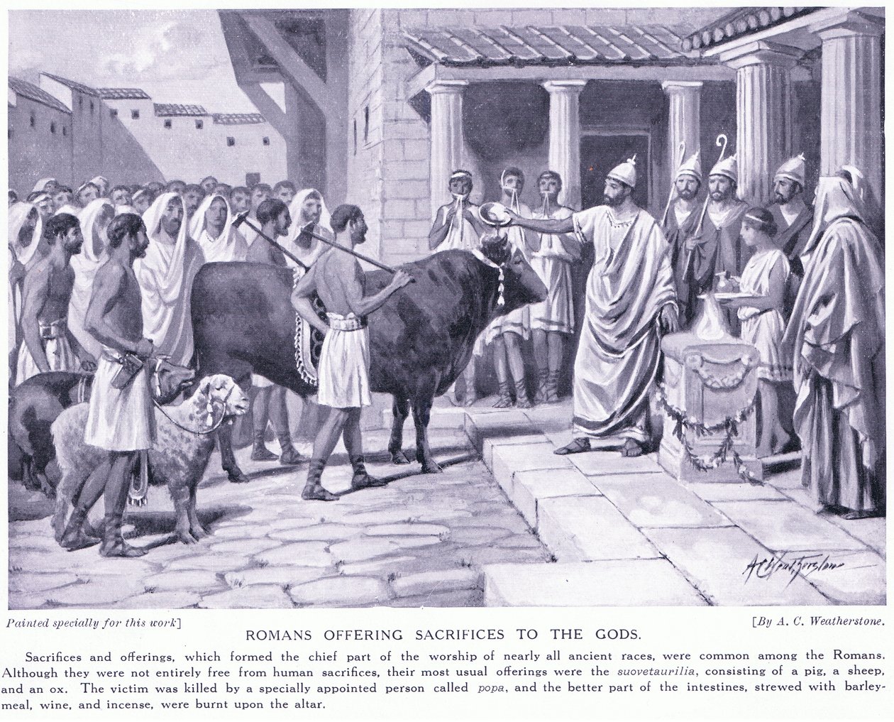 Romalılar Tanrılara kurban sunarken by A.C. Weatherstone