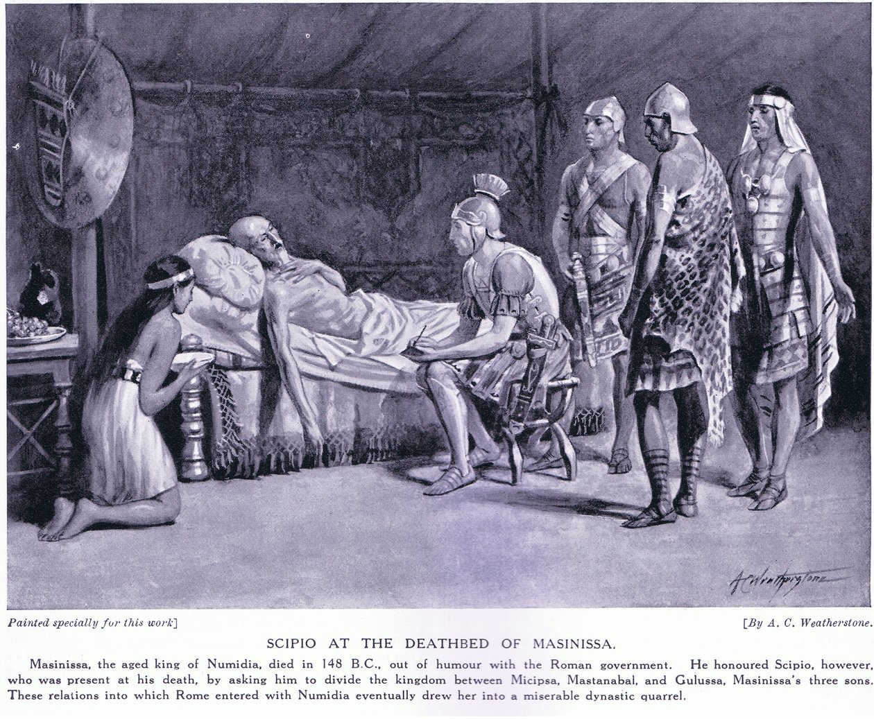 Scipio, Masinissa'nın ölüm döşeğinde by A.C. Weatherstone