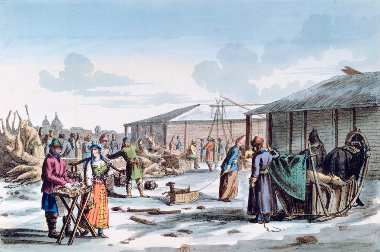 Kışın Et Pazarı, Rusya, 1821 by AC Houbigaot