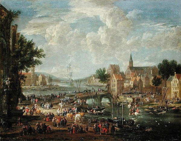 ಟರ್ಕ್ ನದಿ ದಂಡೆಯಲ್ಲಿರುವ ಪಟ್ಟಣವಾಸಿಗಳು by A.F. and Bouts, P. Boudewyns