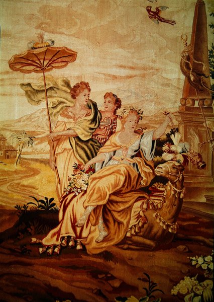 Asya, dünyanın dört bir köşesinden bir goblen, merkezde devenin yanında bir grup figürün detayı (194760 detayı) by A. Baertams