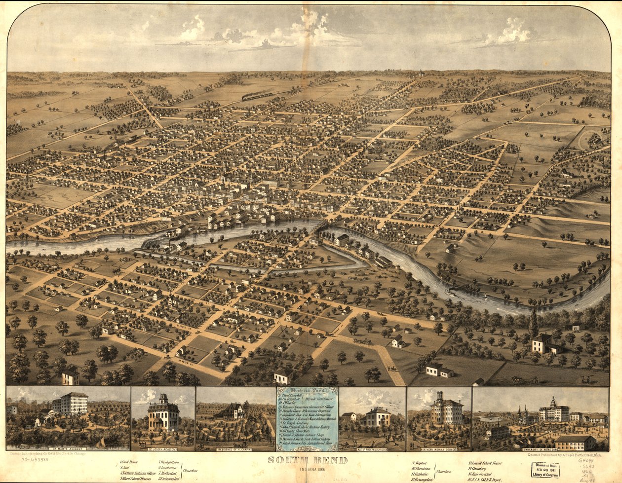 Güney Bend, Indiana 1866. by A.; Chicago Lithographing Co. Ruger