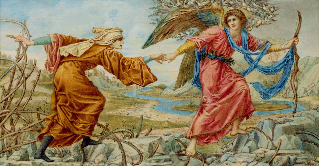 Sir EC Burne-Jones, 1894'ten sonra Hacıya Yol Gösteren Aşk (fildişi üzerinde petrol) by A. Corsi Lalli
