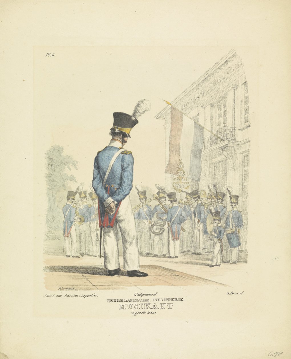 Tam Üniforma Müzisyen Tam elbiseli müzisyen, 1820-1825 Büyük üniformalı Nederlandsche Infanterie Musikant (nesnedeki başlık) Hollanda Krallığı