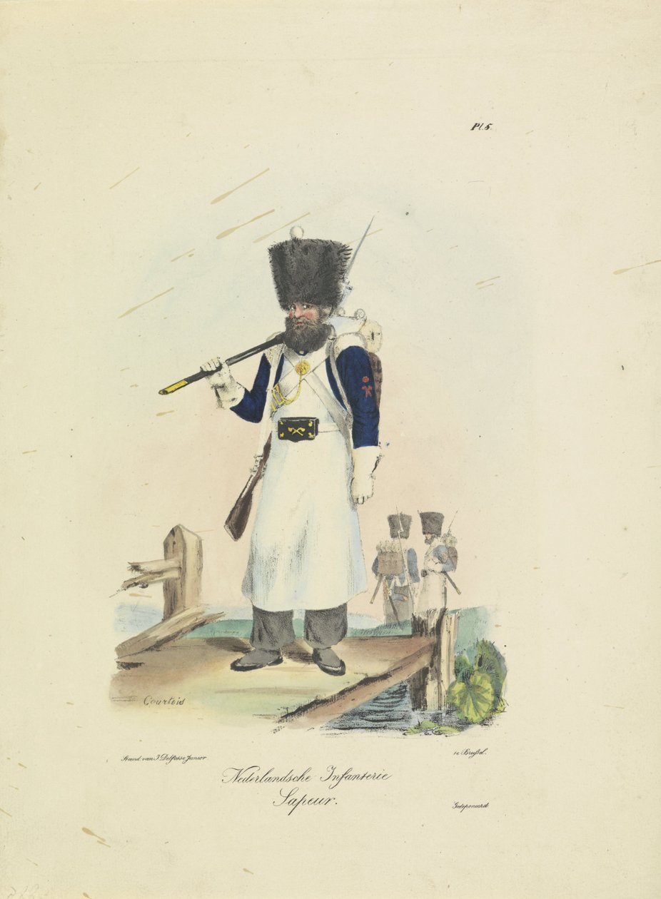 Sappeur, 1820-1825 Hollandalı Piyade. sapeur (nesne üzerindeki başlık) Hollanda Krallığı