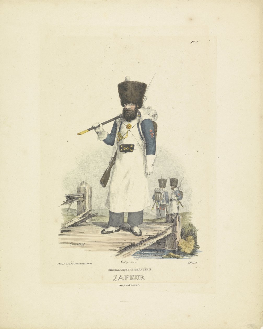 Büyük üniformalı Sappeur, 1820-1825 Hollandalı Piyade. Büyük kıyafetli Sapeur (nesne üzerindeki başlık) Hollanda Krallığı