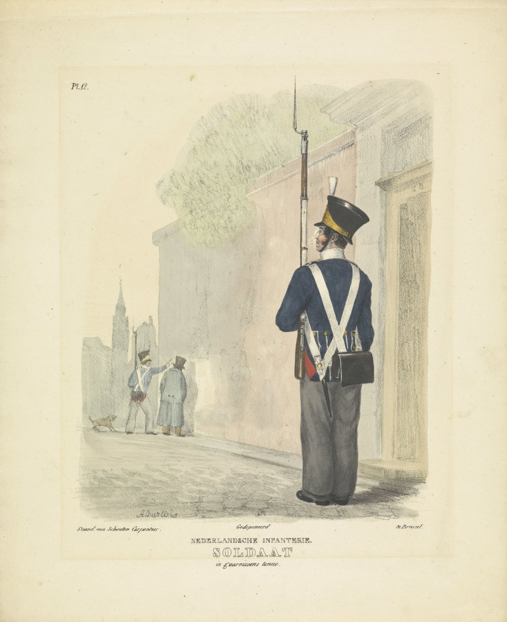 Garnizondaki asker, 1820-1825 Hollandalı Piyade. Garison üniformalı asker (nesne üzerindeki başlık) Hollanda Krallığı