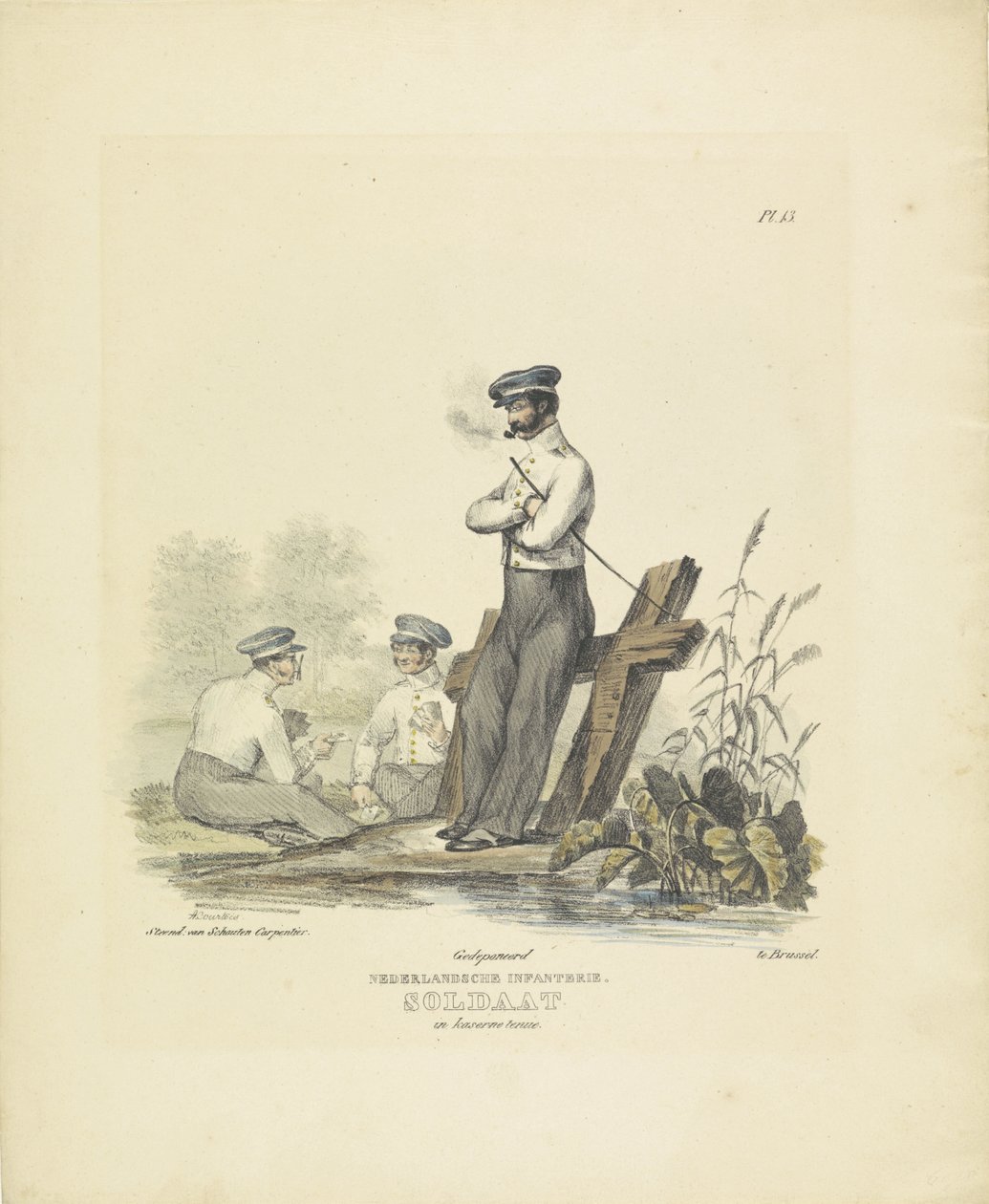 Kışla üniformalı asker, 1820-1825 Hollandalı Piyade. Kaserne kıyafetli asker (nesne üzerindeki başlık) Hollanda Krallığı